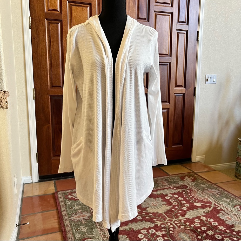 Allen Allen White Drape Cardigan Sweater Size Small Cotton Poly Blend